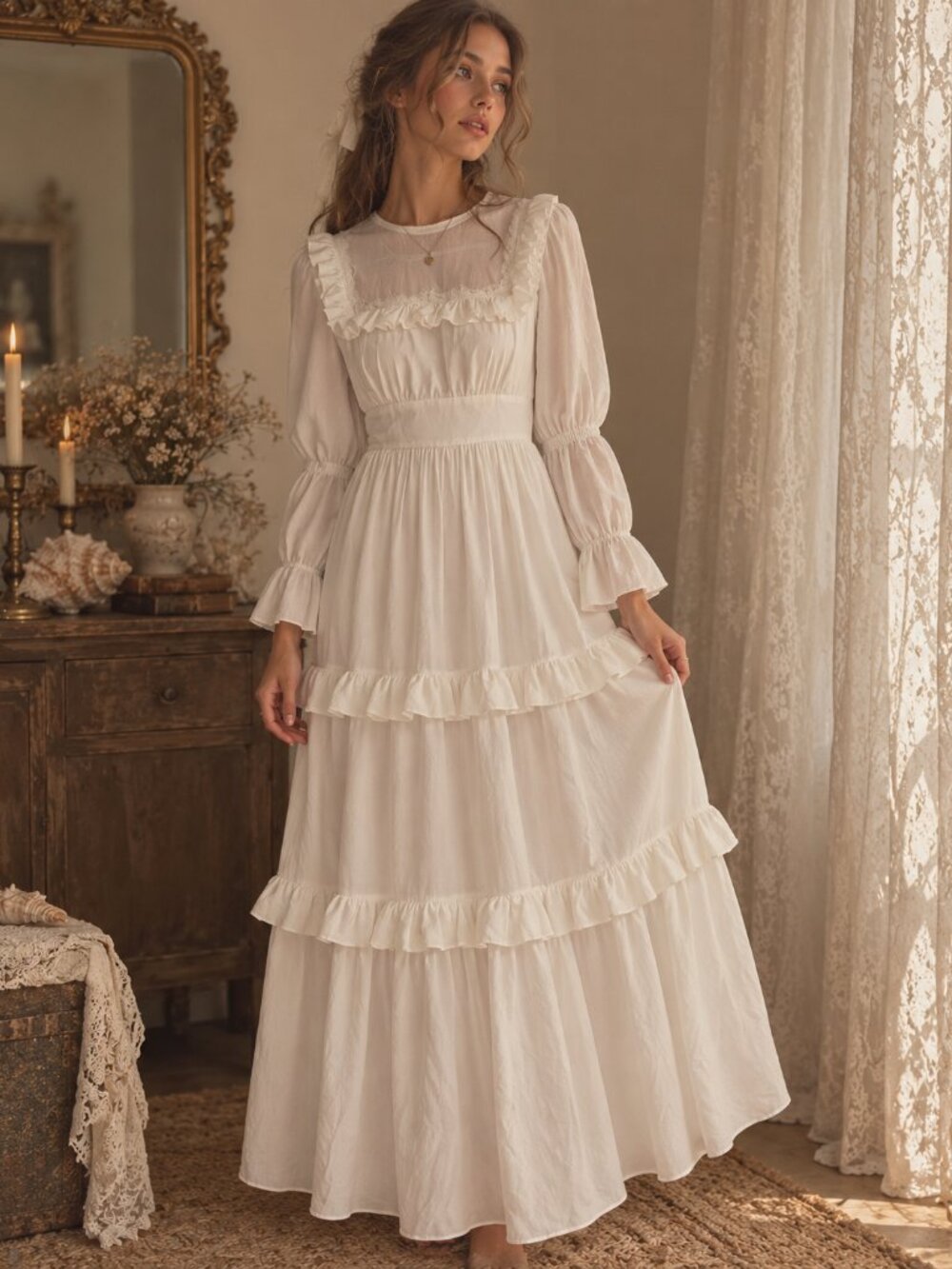 White Ruffle Victorian Style Dress